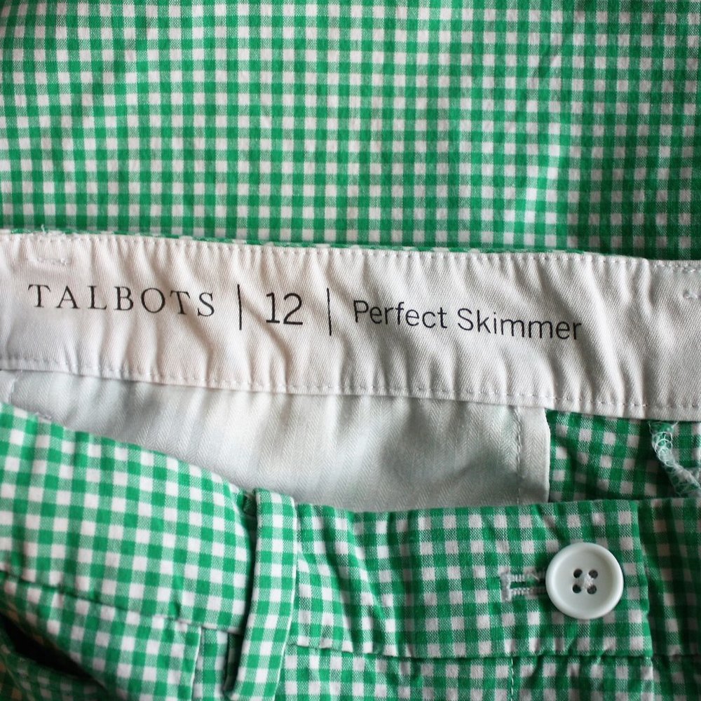 Talbots Size 12 Green Gingham Plaid Perfect Skimmer Cropped Pant - Picture 6 of 7